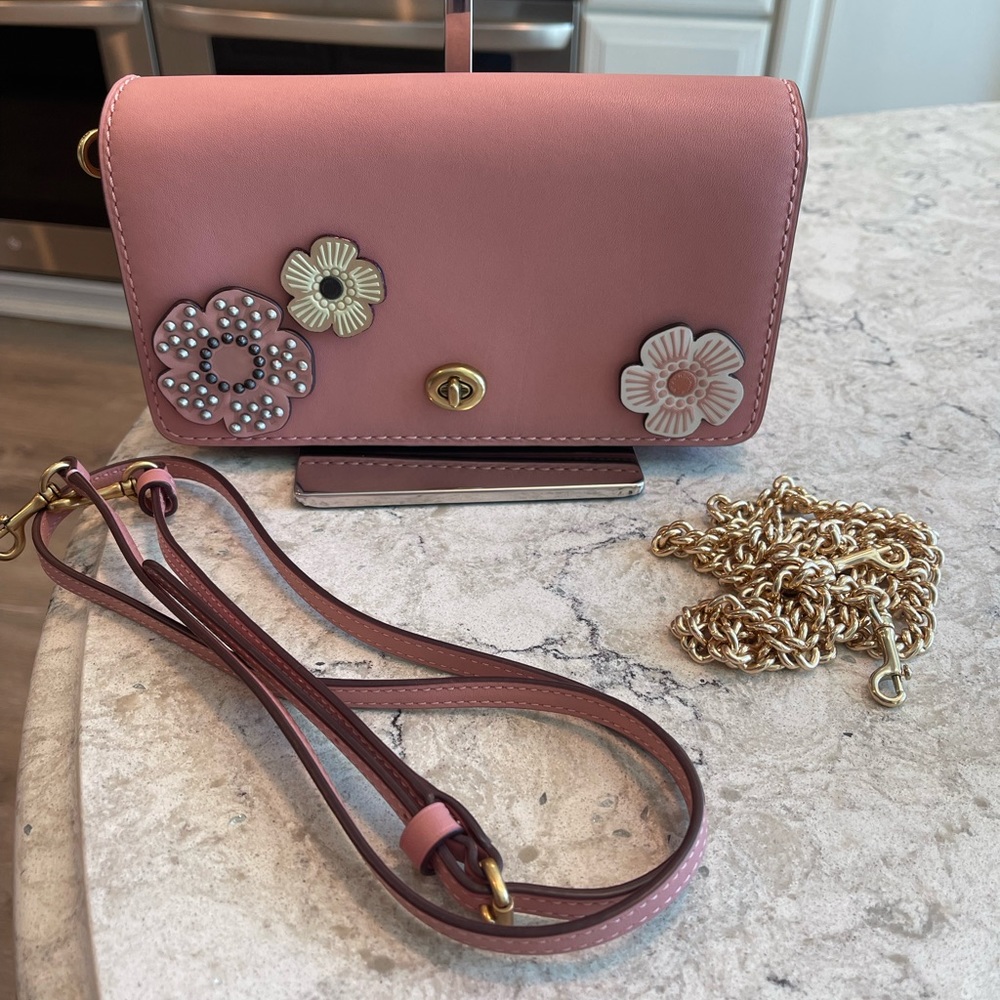 Discontinued Pink Coach Dinky w/ 2 Straps and Floral Accents